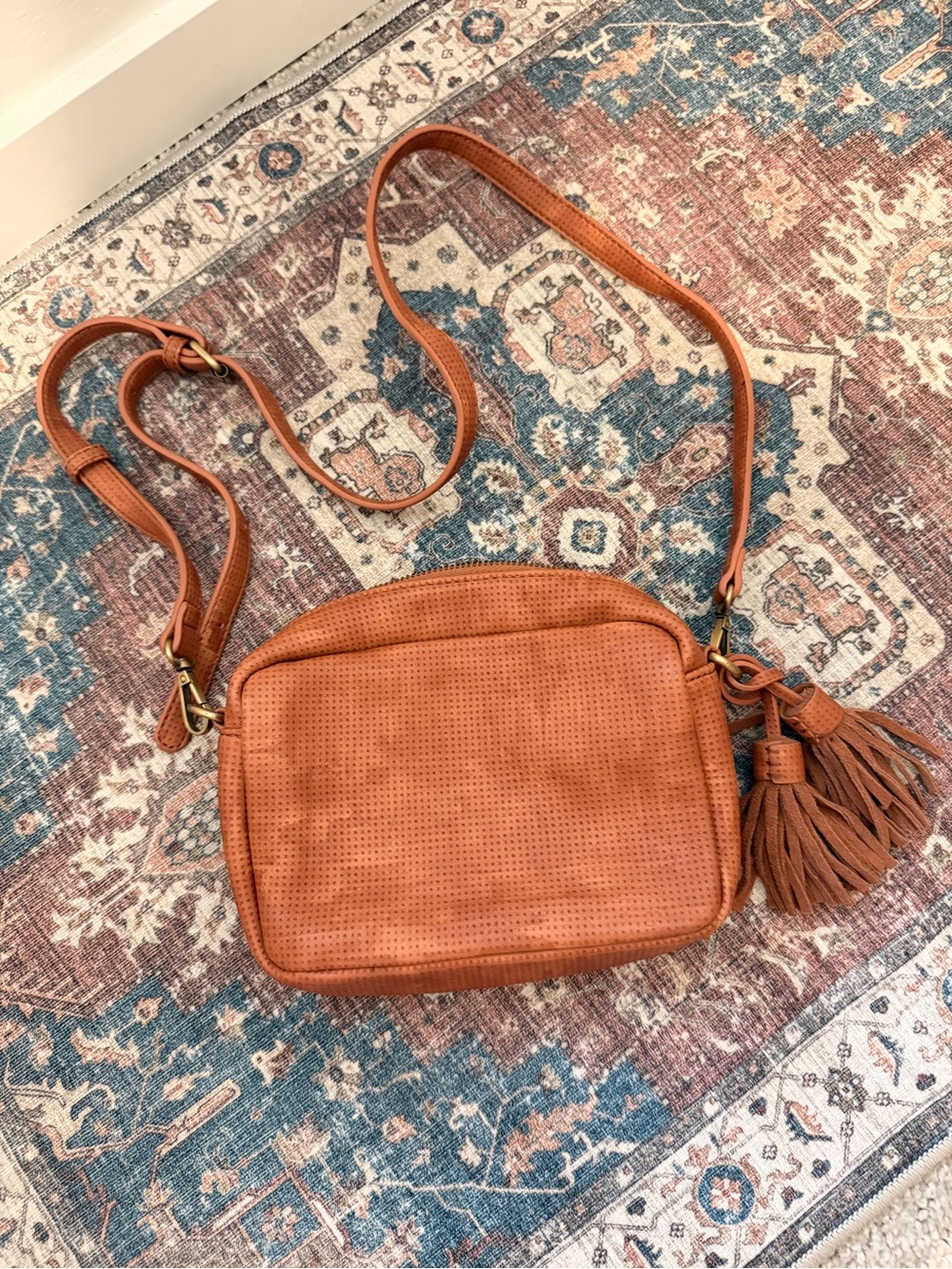 Anthropologie Cognac Crossbody Bag with Tassel